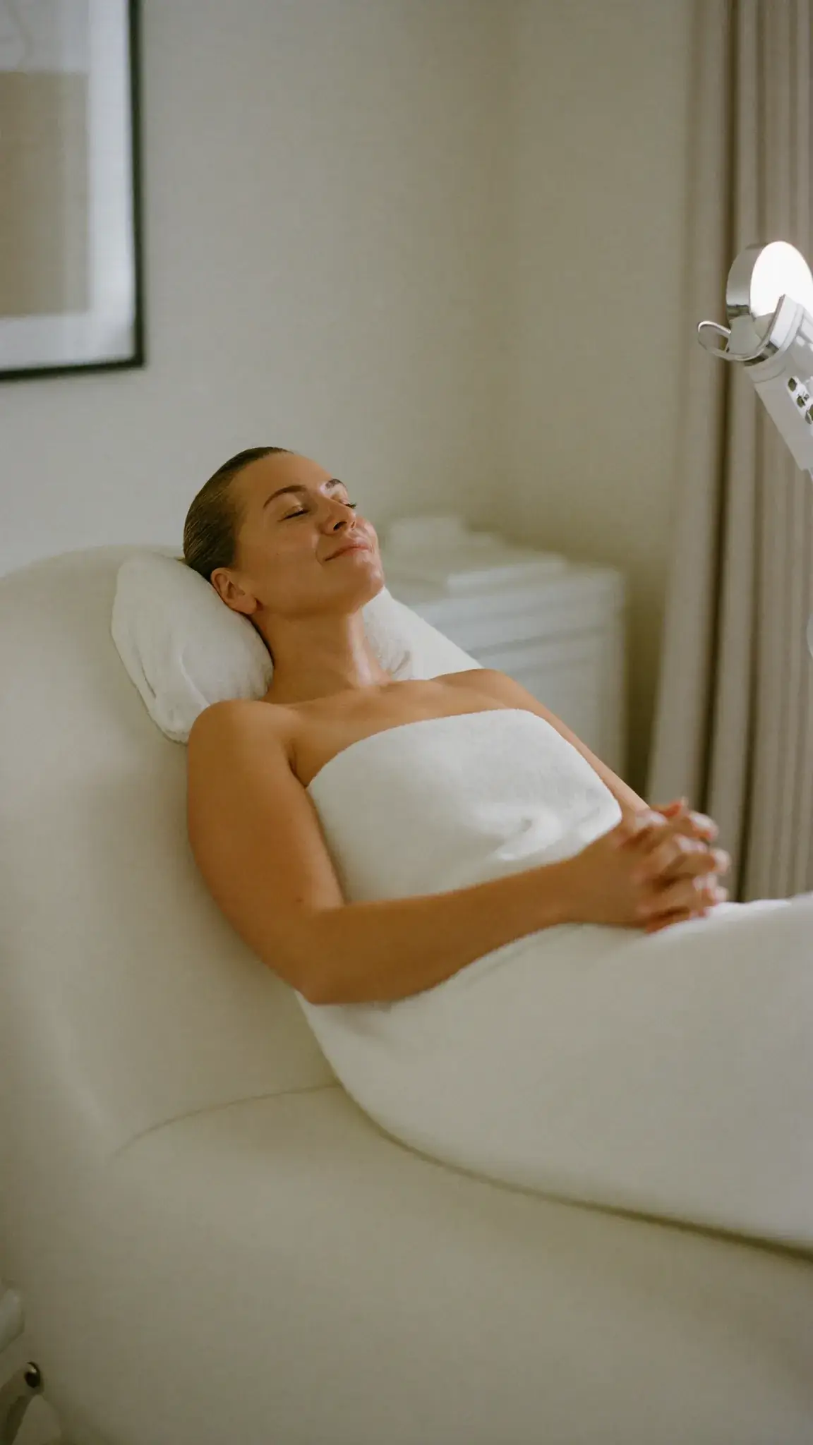 Woman resting in a facial treatment chair